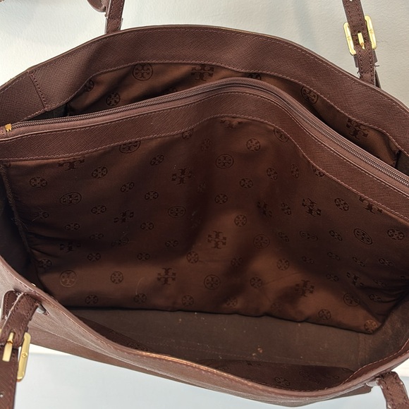 🍂🤎👜Tory Burch Brown Saffiano Large leather tote - Picture 4 of 15